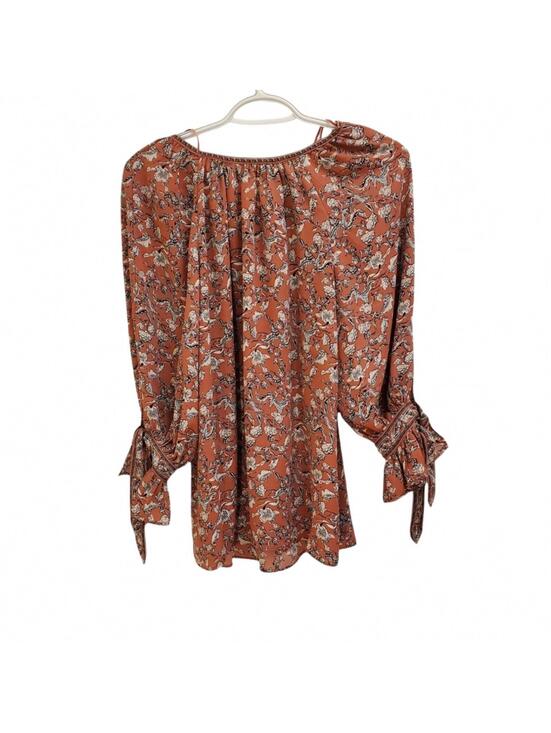 Max Studio Tops - Max Studio Terracotta Floral Blouse with Tie Sleeves